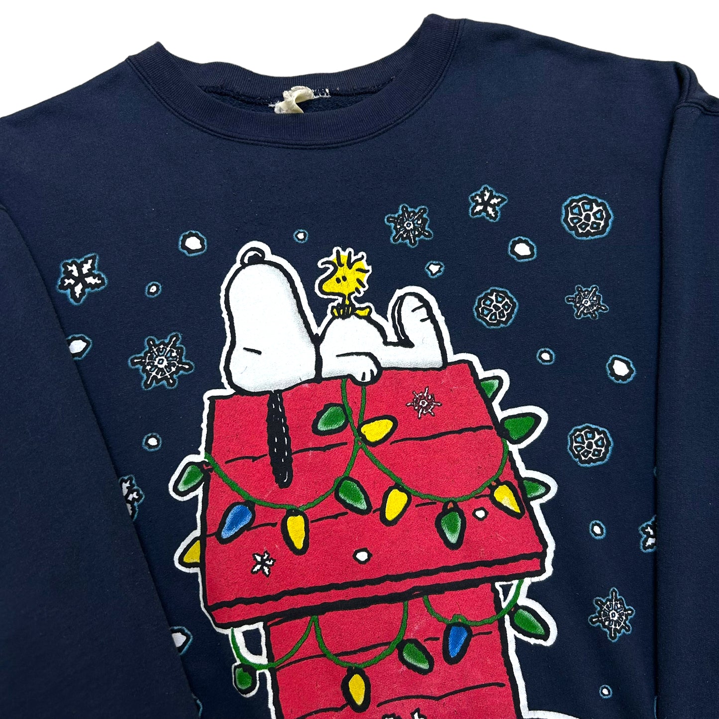 Vintage 1990s Snoopy Christmas Navy Blue Crewneck Sweatshirt - Size XL