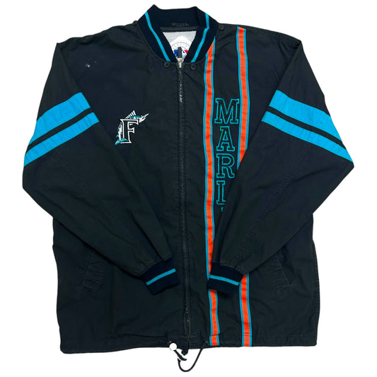 Vintage 1990s Florida Marlins Black Full-Zip Jacket - Size Large (Fits L/XL)