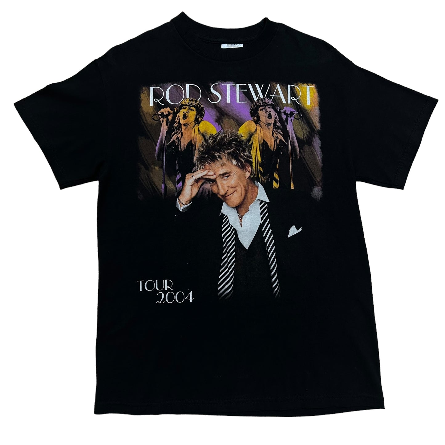 Early 2000s Rod Stewart Tour 2004 Black Graphic T-Shirt - Size Medium
