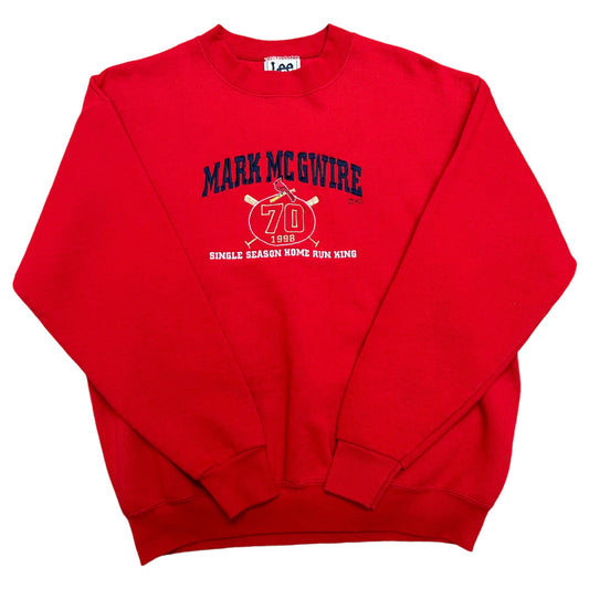 Vintage 1990s Lee Sport Mark McGwire “Single Season Home Run King” Red Embroidered Crewneck Sweatshirt - Size Large