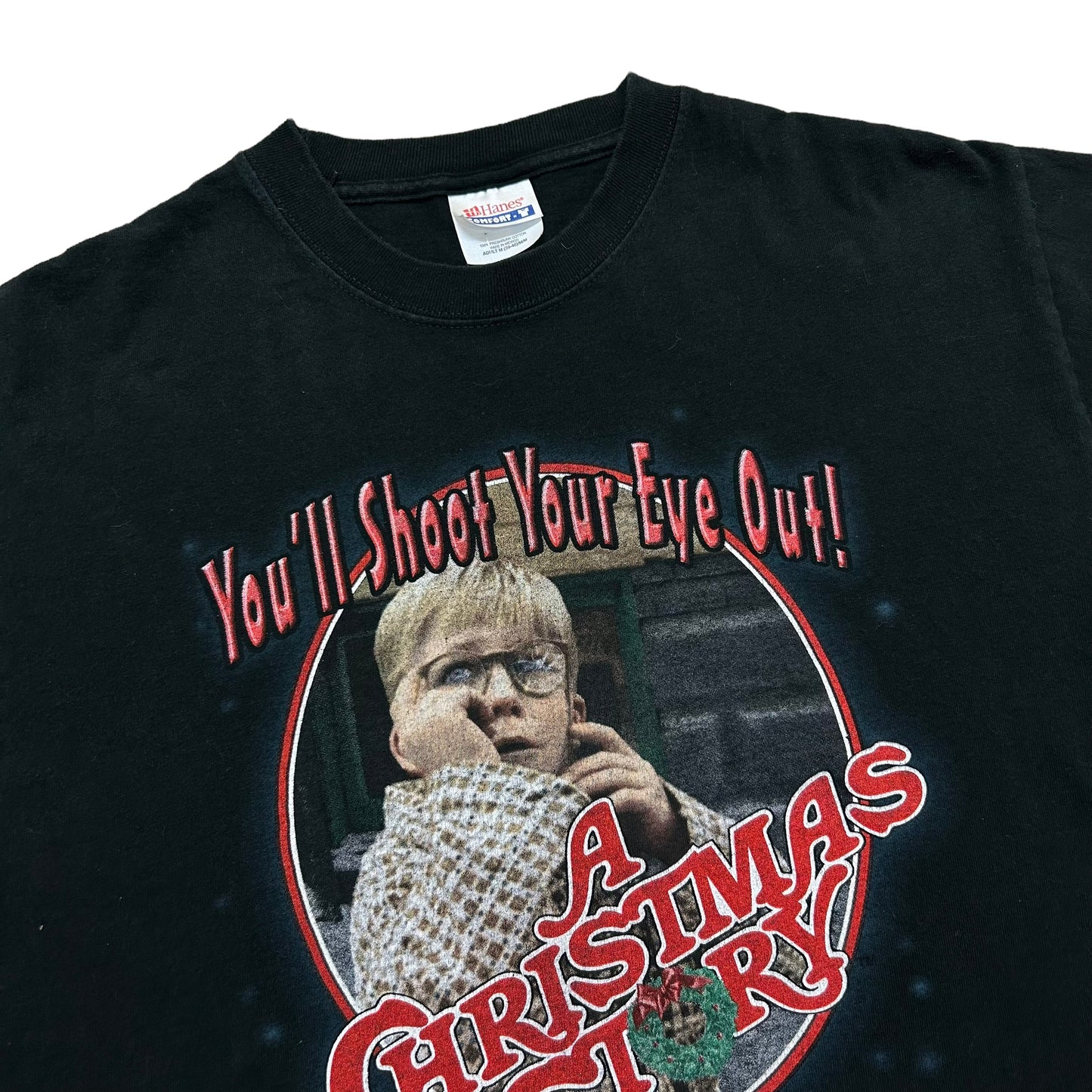 Vintage Y2K A Christmas Story “You’ll Shoot Your Eye Out” Black Graphic T-Shirt - Size Medium