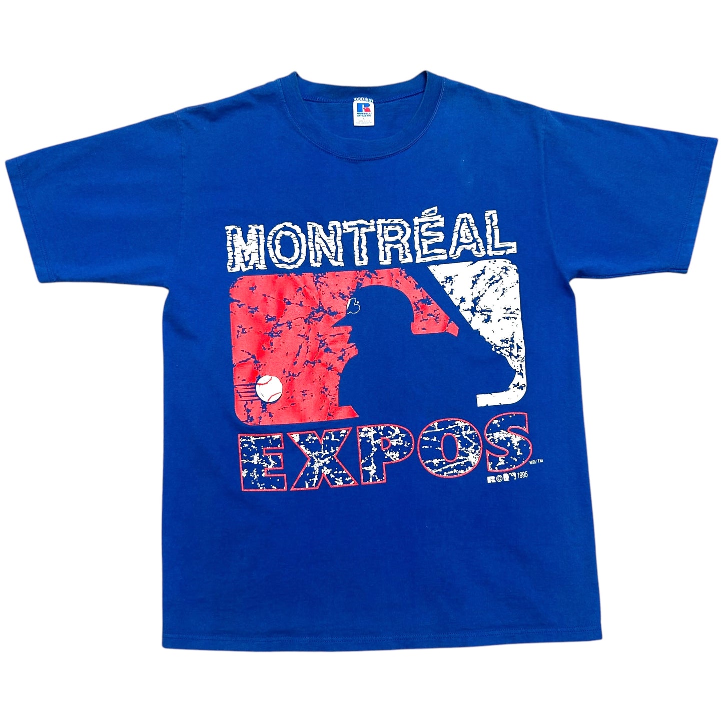 Vintage 1990s Russell Athletic Montreal Expos Royal Blue Graphic T-Shirt - Size Large (Fits L/XL)