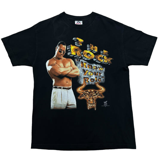 Vintage 1990s WWF The Rock “This Rock Doesn’t Bleed” Black Graphic T-Shirt - Size Large