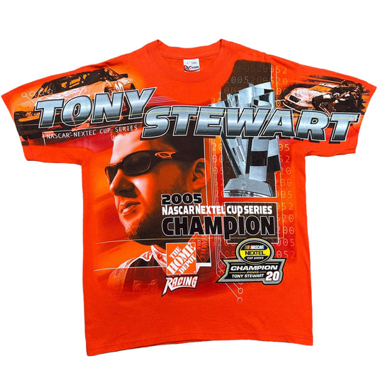 2005 Tony Stewart NASCAR Nextel Cup Series Champion Orange All Over Print Graphic T-Shirt - Size Large