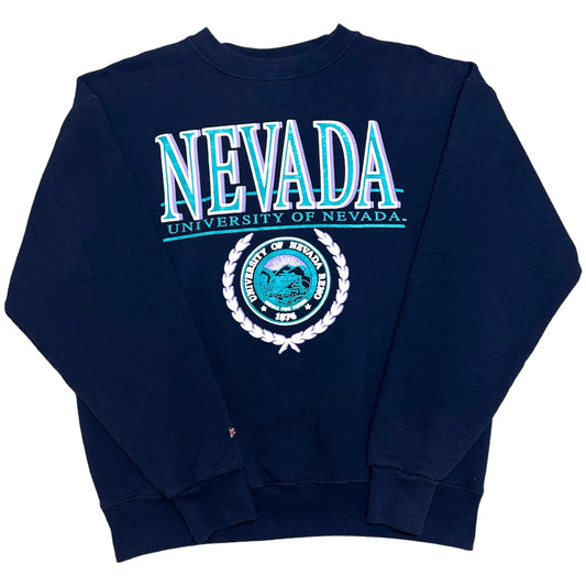 Vintage 1990s University Of Nevada Navy Blue Puff Print Crewneck Sweatshirt - Size XL (Fits L/XL)