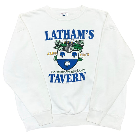 Vintage 1990s Latham’s Tavern Cambridge, England White Crewneck Sweatshirt - Size XL (Fits Large)