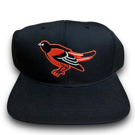 NWT Vintage 1990s Logo 7 Baltimore Orioles Black Embroidered Snapback Hat - One Size