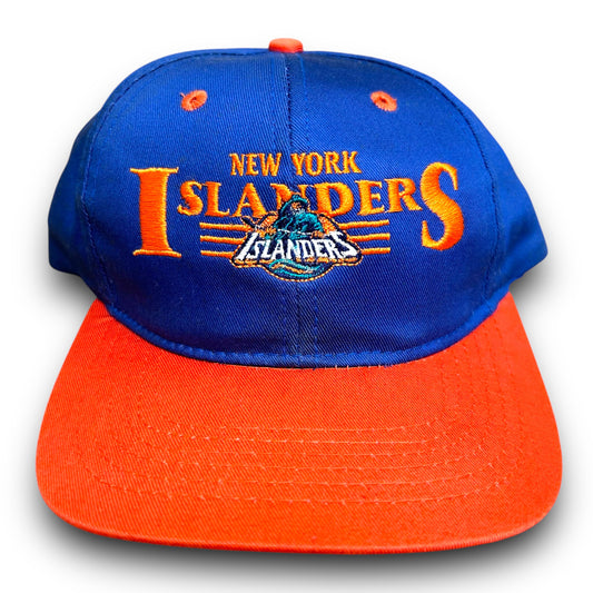 Vintage 1990s New York Islanders Fisherman Logo Blue/Orange Snapback Hat - One Size